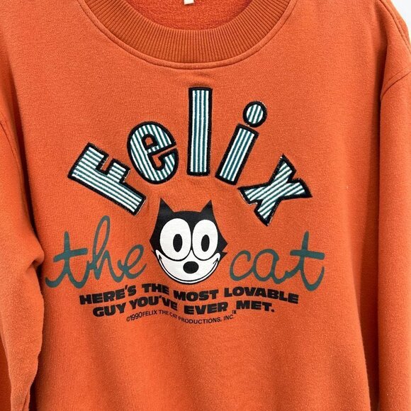 FELIX THE CAT Vintage 1990 Stitched Orange Black Crewneck Sweatshirt Size Large - Picture 3 of 6